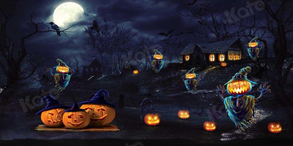 Kate Halloween Citrouille Automne Toile de Fond Nuit Lune Conçu par Chain Photographie - Kate Backdrop FR