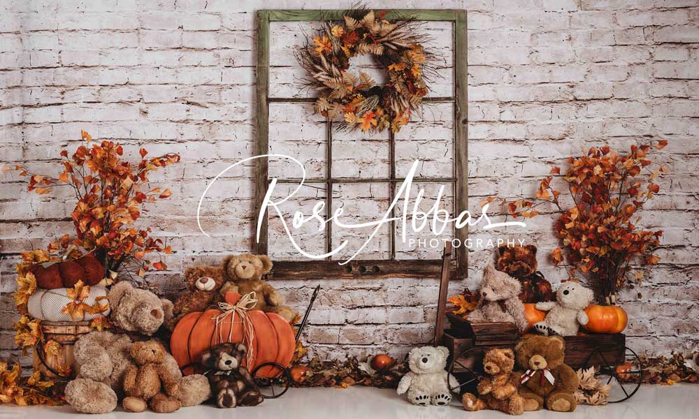 Kate Automne Ours Toile de Fond Halloween Citrouille Conçu par Rose Abbas - Kate Backdrop FR