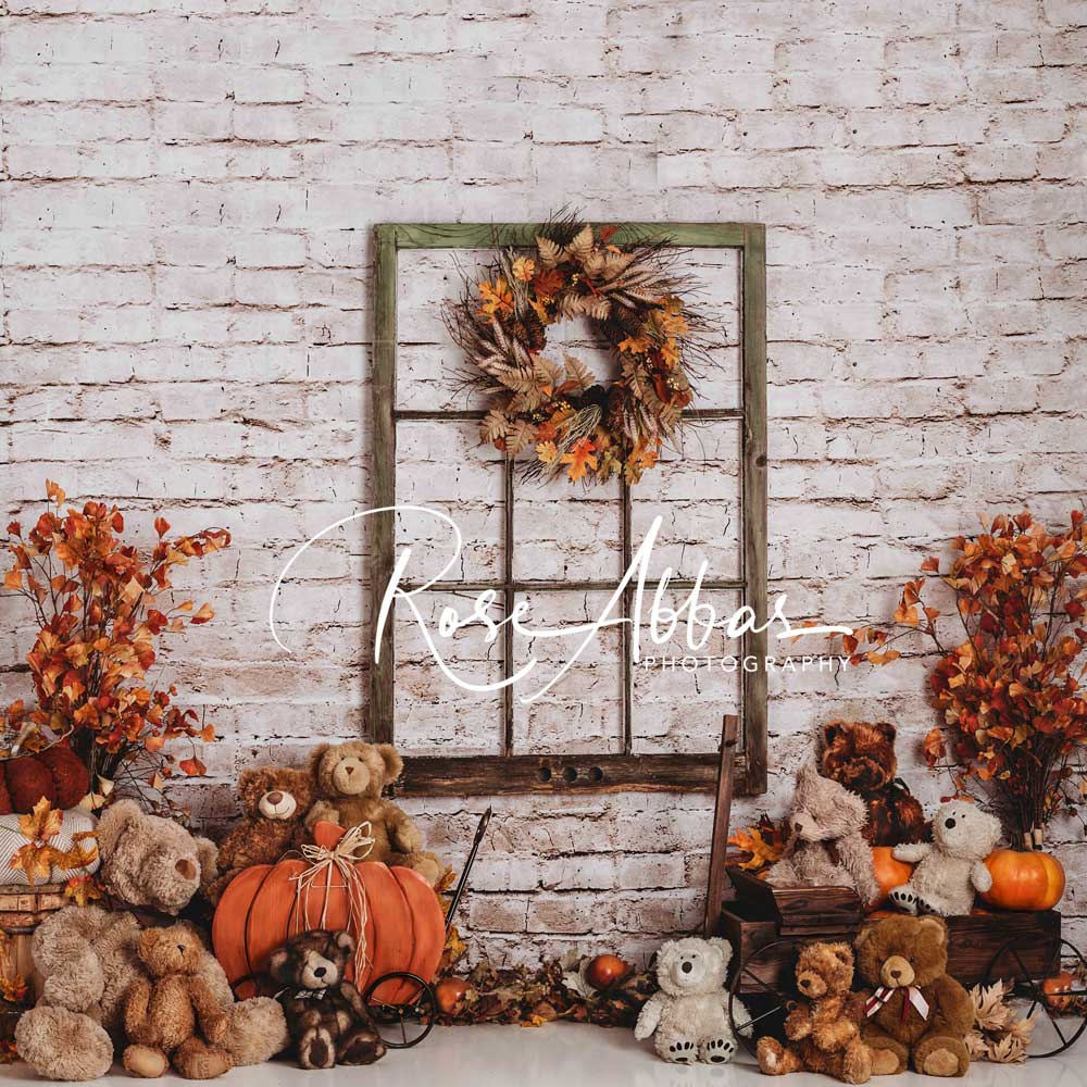 Kate Automne Ours Toile de Fond Halloween Citrouille Conçu par Rose Abbas - Kate Backdrop FR
