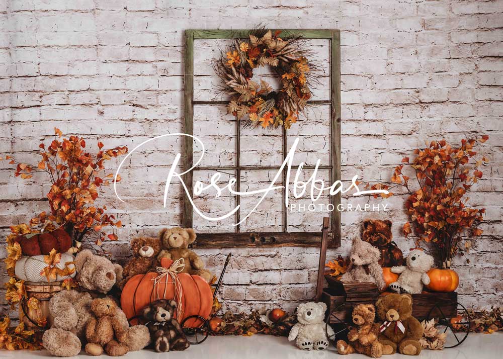 Kate Automne Ours Toile de Fond Halloween Citrouille Conçu par Rose Abbas - Kate Backdrop FR