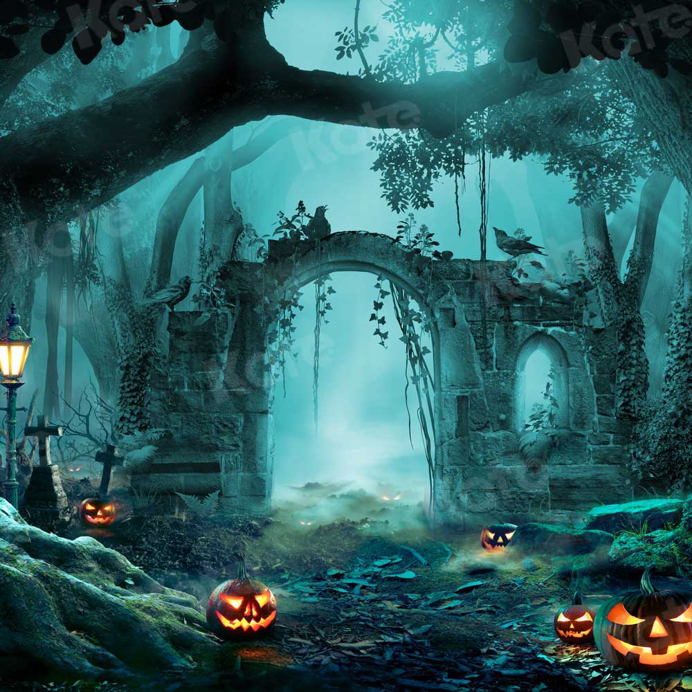 Kate Halloween Forêt Citrouille Automne Toile de fond pour la photographie - Kate Backdrop FR