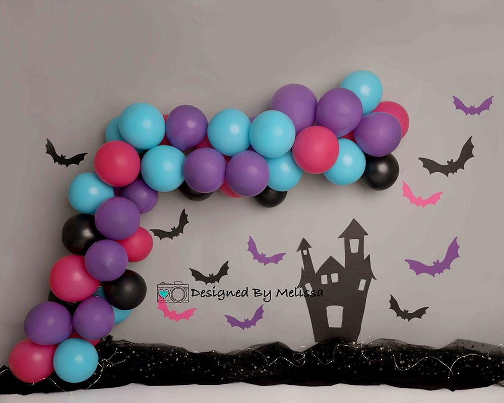 Kate Halloween Anniversaire Cake smash Ballons Bleu Toile de fond conçu par Melissa King - Kate Backdrop FR