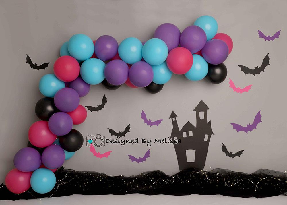 Kate Halloween Anniversaire Cake smash Ballons Bleu Toile de fond conçu par Melissa King - Kate Backdrop FR