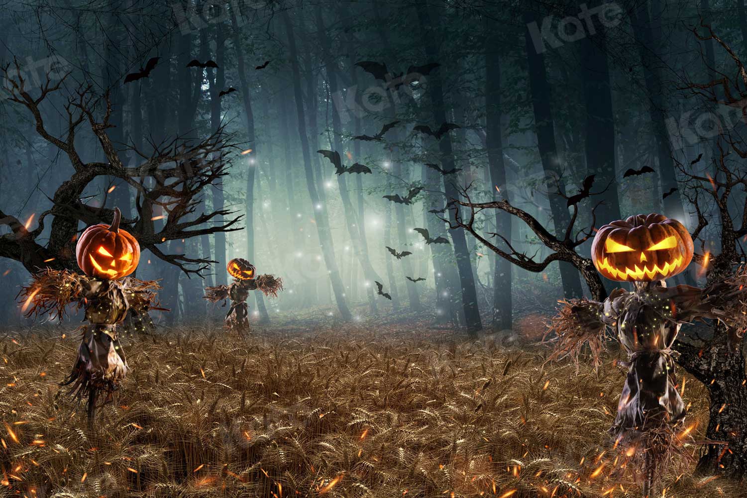 Kate Halloween Citrouille Forêt Épouvantail Toile de fond pour la photographie - Kate Backdrop FR