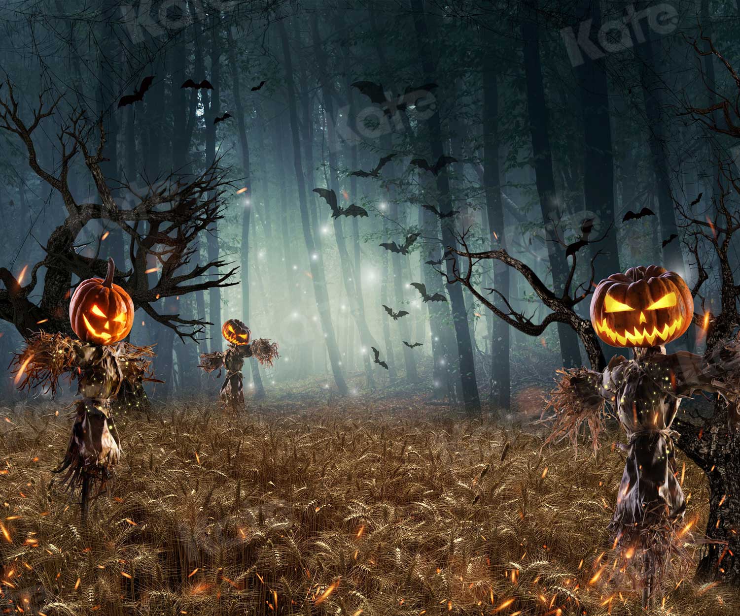 Kate Halloween Citrouille Forêt Épouvantail Toile de fond pour la photographie - Kate Backdrop FR