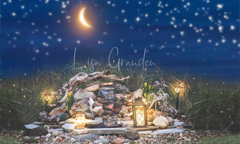 Kate Nuit étoilée Été Lune Étang Bleu Toile de fond conçue par Lisa Granden - Kate Backdrop FR