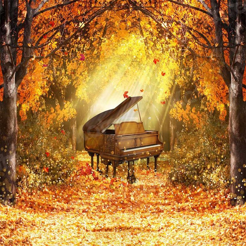 Kate Feuilles Jaune Piano Forêt Automne Toile de fond pour la photographie - Kate Backdrop FR