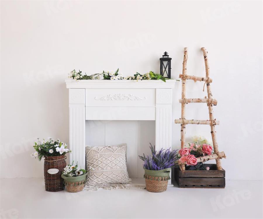 Kate Printemps Boho Fleurs Cheminée Toile de fond pour la photographie - Kate Backdrop FR