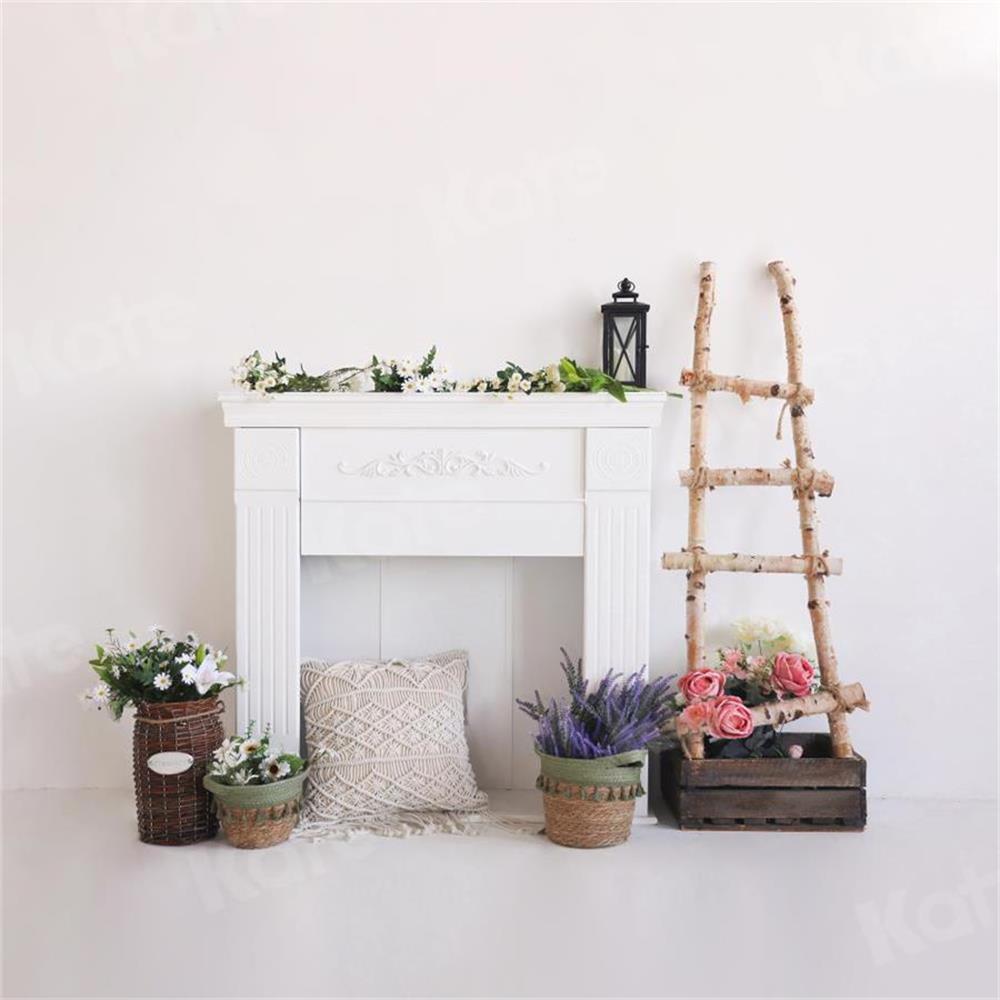 Kate Printemps Boho Fleurs Cheminée Toile de fond pour la photographie - Kate Backdrop FR