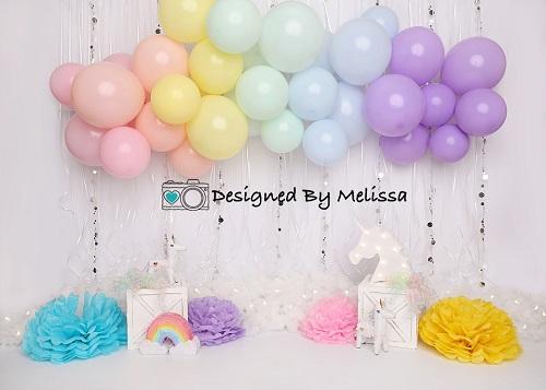 Kate Anniversaire Arc-en-ciel Ballon Macaron Toile de fond conçue par Melissa King - Kate Backdrop FR