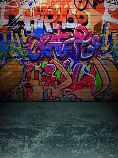 Katebackdrop:Kate Teenager Graffiti Wall Grey Brick Floor Backdrop