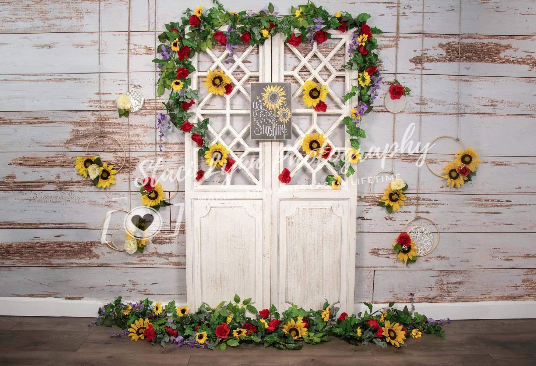 Katebackdrop£ºKate You Are My Sunshine Vintage Wall Summer Sunflower Mother's Day Backdrop Designed by Stacilynnphotography