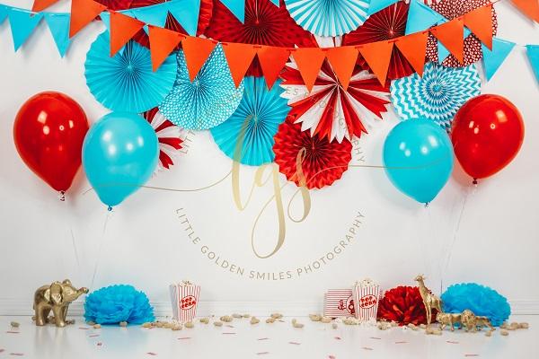 Kate Enfant Ballons Bleu Rouge Décors Anniversaire Toile de fond pour la photographie - Kate Backdrop FR