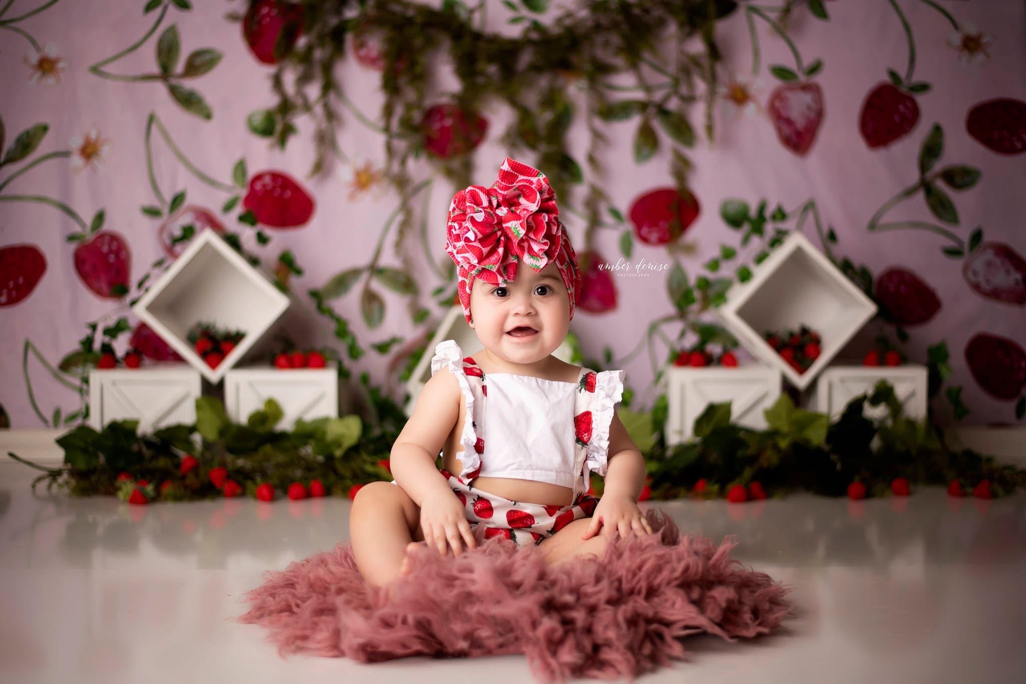 Kate Cake smash Aquarelle Fraises Été Toile de fond conçu par Mandy Ringe - Kate Backdrop FR
