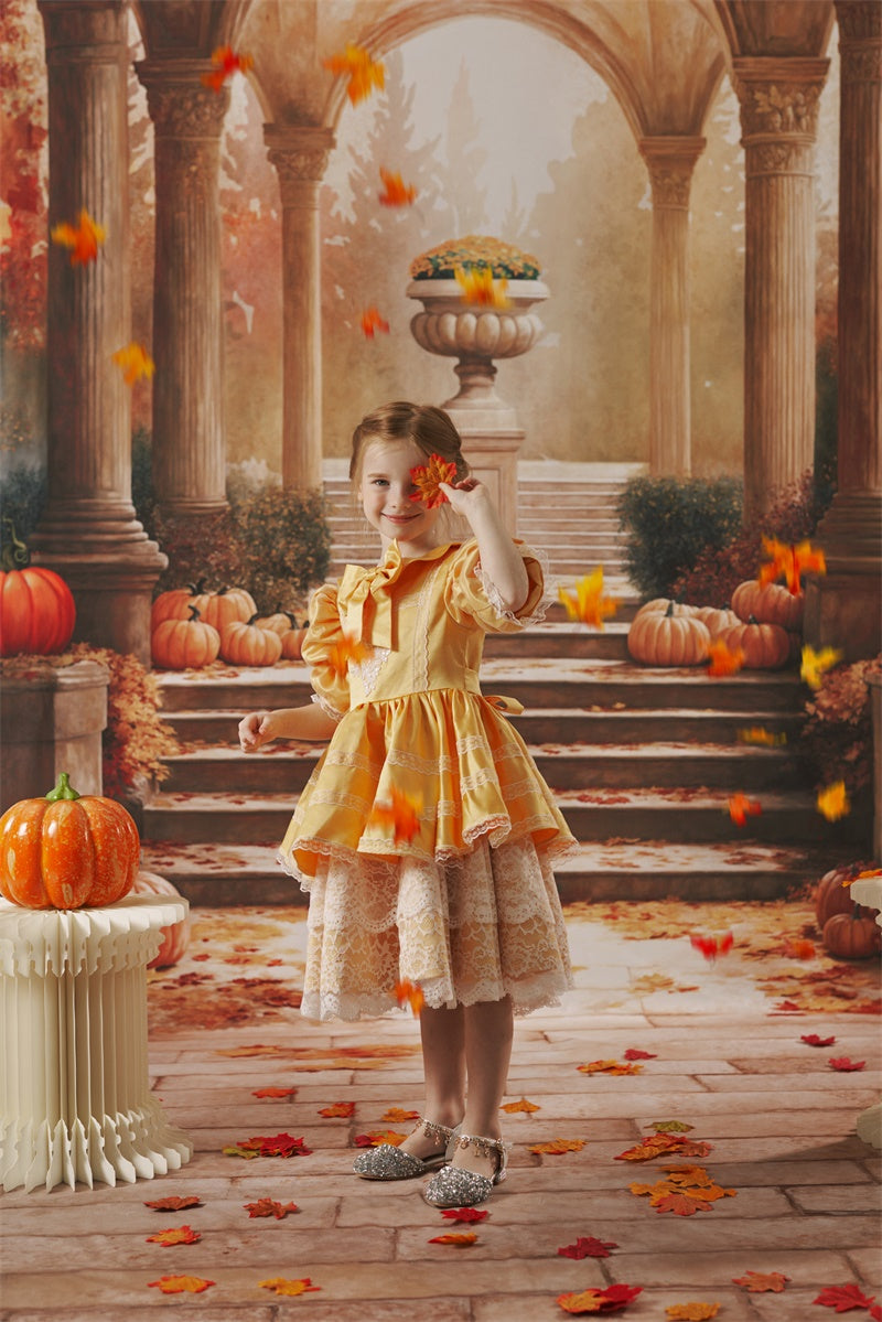 Kate Sweep Mur-à-Sol Automne Citrouille Escaliers Toile de fond conçue par Emetselch