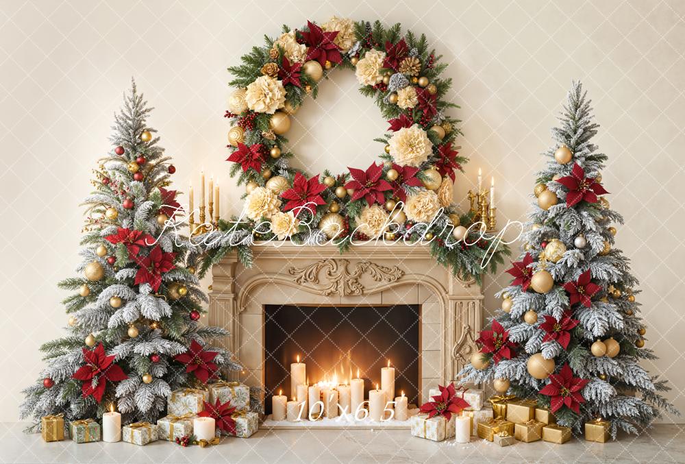Kate Noël Cheminée Sapins Bougies Toile de fond en Laine conçue par Emetselch - Kate Backdrop FR