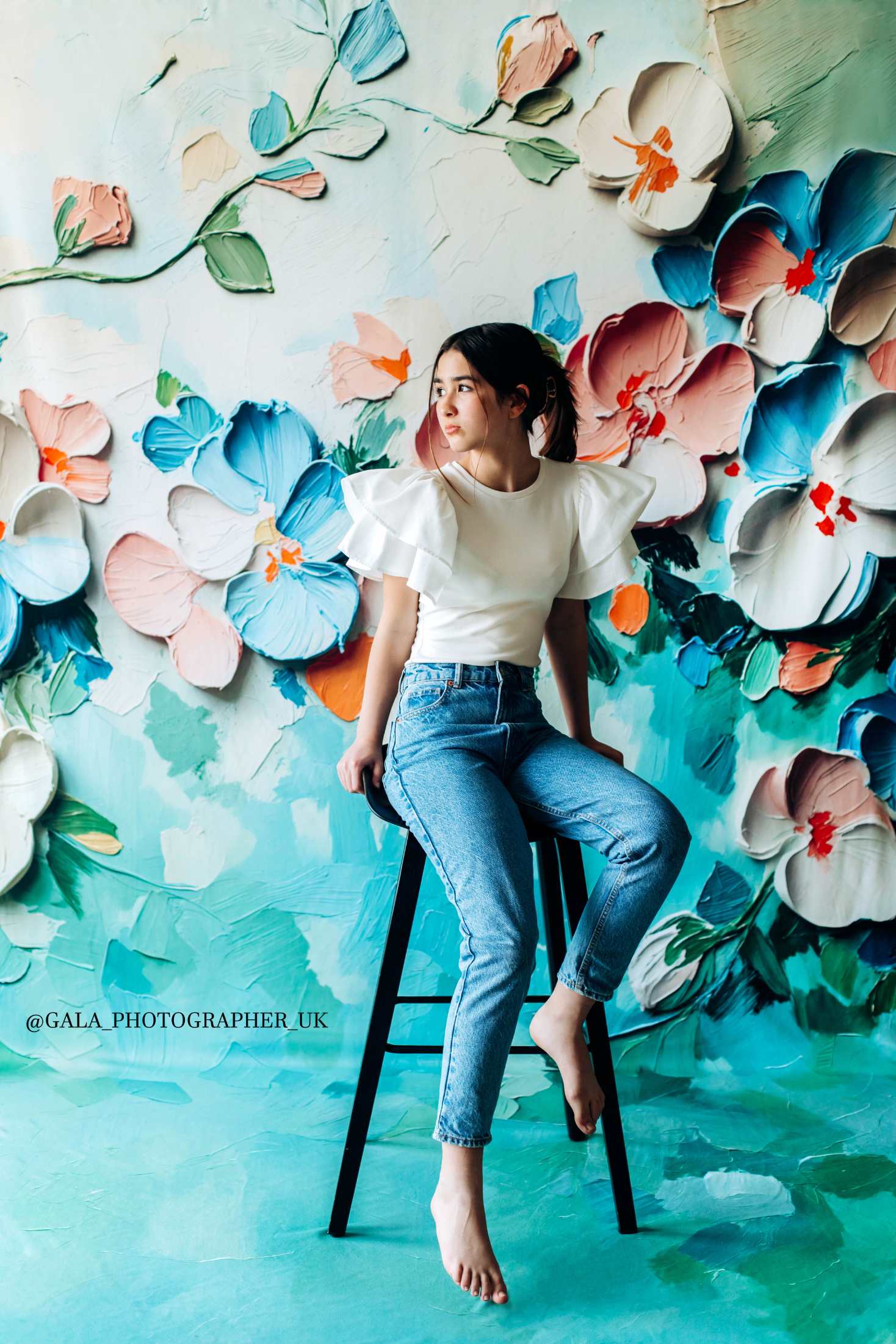 Kate Fleurs Peinture Pastel Beaux-Arts Vert Toile de fond en Laine conçue par GQ - Kate Backdrop FR