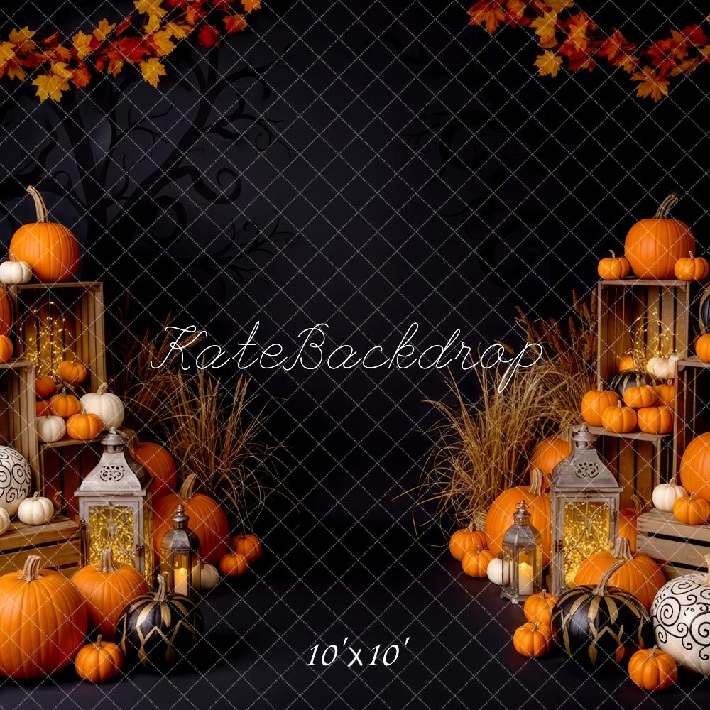Kate Halloween Citrouilles Lanternes Feuilles Toile de fond conçue par Patty Roberts