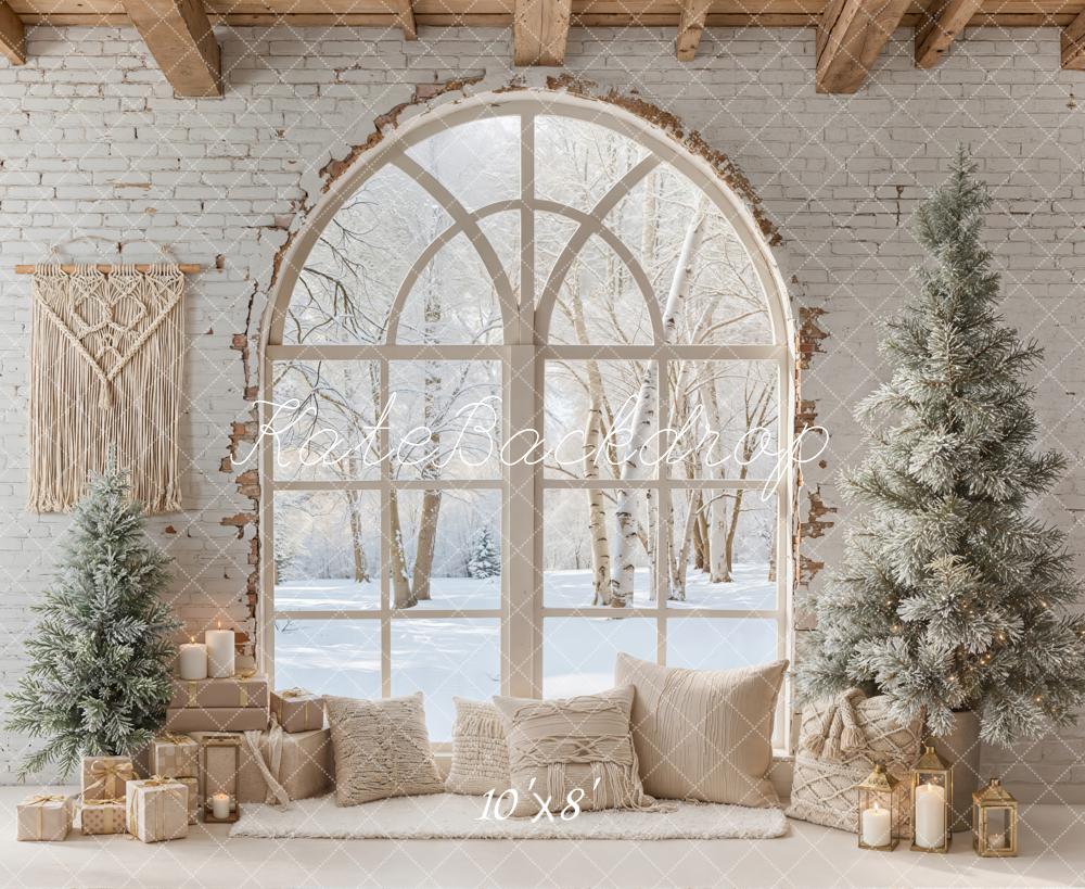 Kate Hiver Bohème Noël Fenêtre Neige Toile de fond en Laine conçue par Emetselch