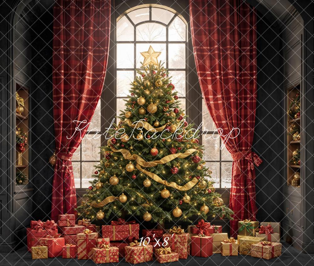 Kate Noël Sapin Cadeaux Fenêtre Toile de fond en Laine conçue par Emetselch - Kate Backdrop FR