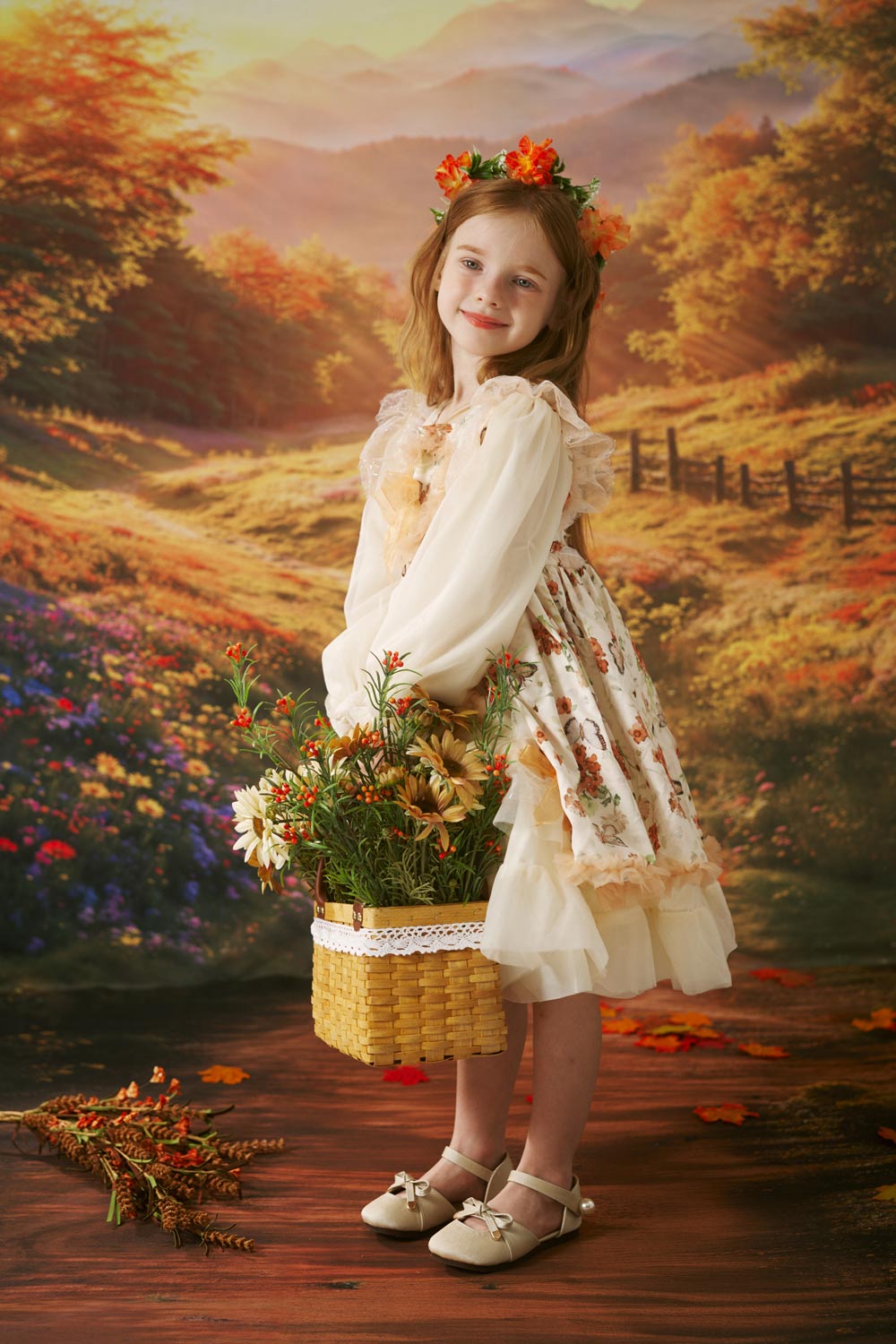 Kate Automne Forêt Fleurs Sentier Toile de fond conçue par Emetselch