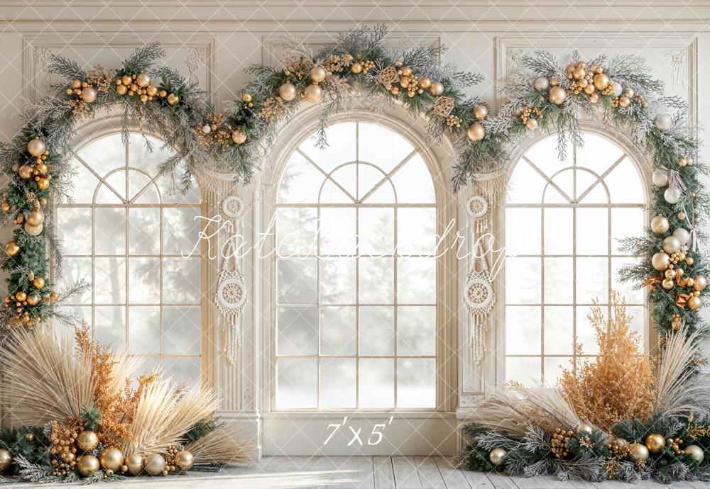 Kate Hiver Bohème Fenêtres Ornements Or Toile de fond conçue par Emetselch - Kate Backdrop FR