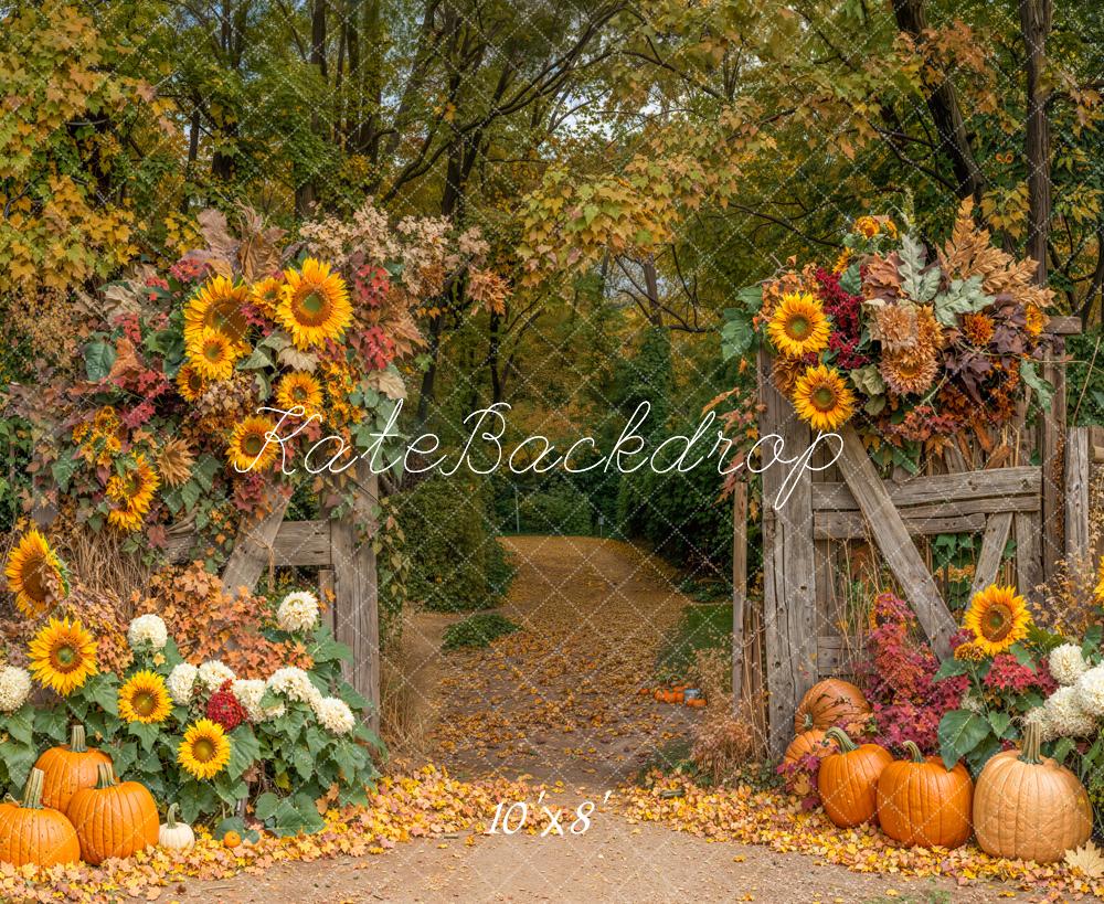 Kate Automne Tournesols Citrouilles Bois Toile de fond en Laine conçue par Emetselch - Kate Backdrop FR
