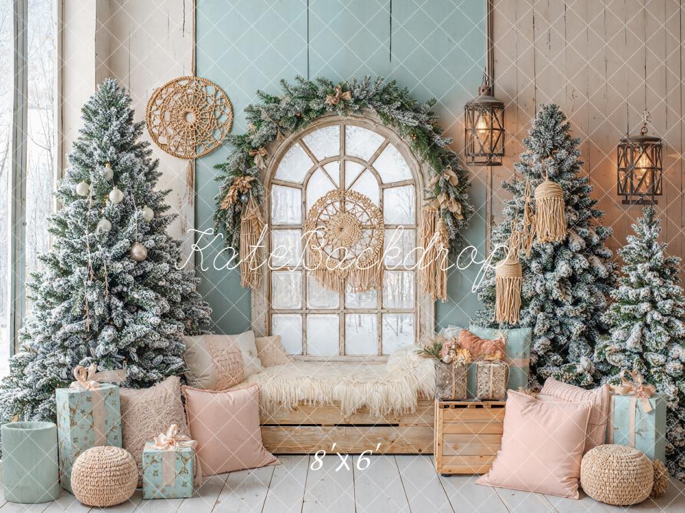 Kate Noël Sapins Fenêtre Oreillers Cadeaux Toile de fond conçue par Emetselch