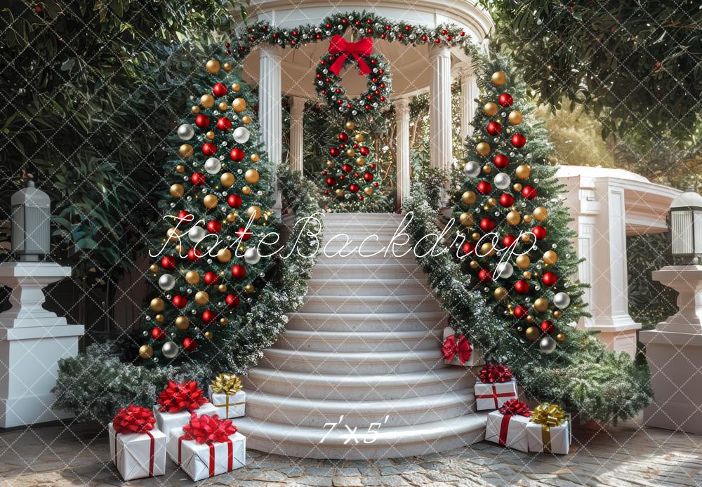 Kate Noël Escalier Sapin Cadeaux Toile de fond conçue par Mini MakeBelieve