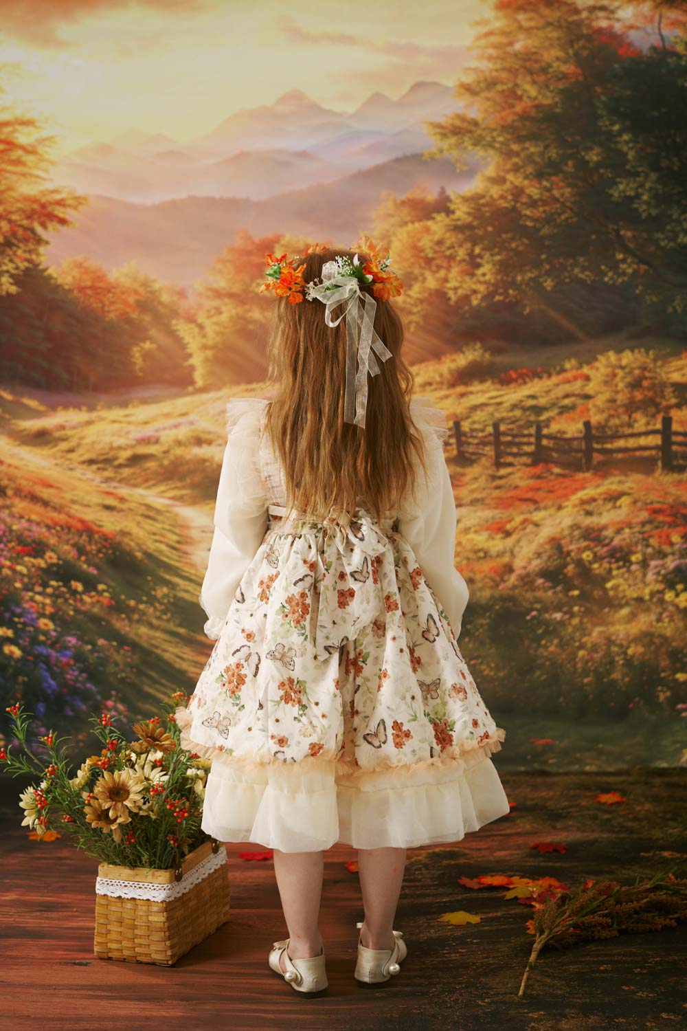 Kate Automne Halloween Floral Jaune Blanc Robe Enfant Pour la Photographie - Kate Backdrop FR