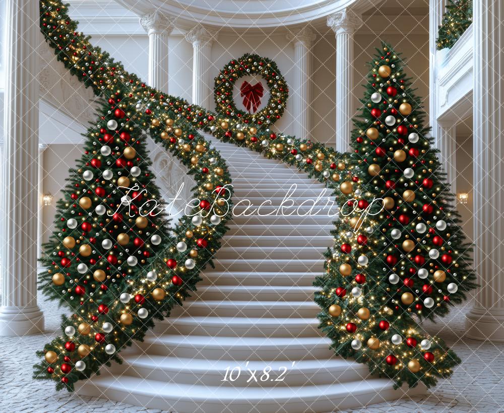 Kate Noël Escalier Sapins Décorations Toile de fond conçue par Mini MakeBelieve - Kate Backdrop FR