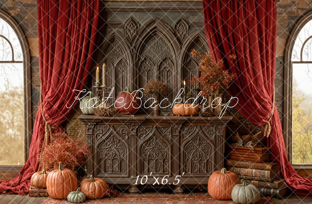 Kate Automne Citrouilles Rideaux Gothique Toile de fond en Laine conçue par Emetselch - Kate Backdrop FR