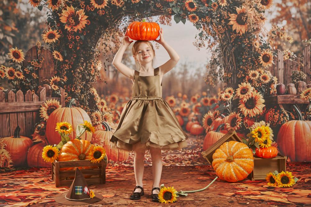 Kate Automne Tournesol Citrouille Arche Toile de fond+Tournesols Chemin Sol Toile de fond - Kate Backdrop FR