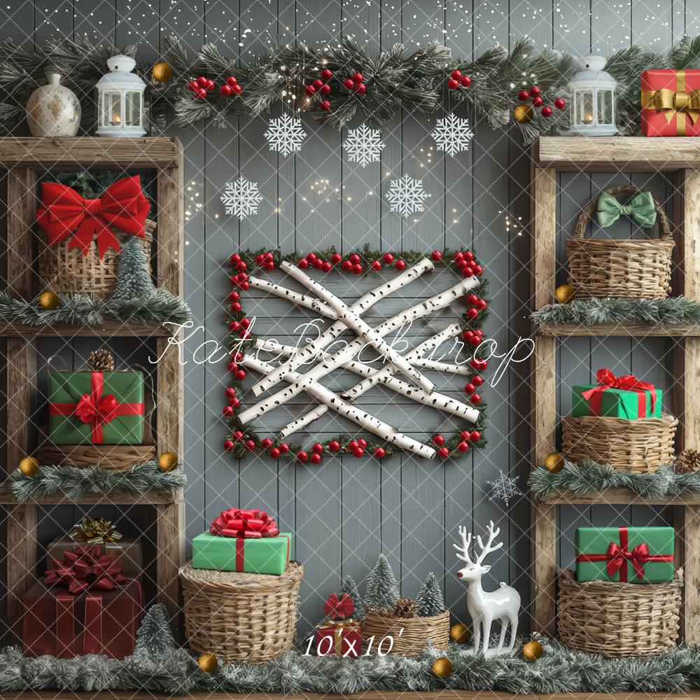 Kate Noël Étagères Cadeaux Neige Toile de fond conçue par Mini MakeBelieve - Kate Backdrop FR
