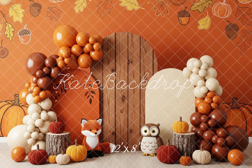 Kate Automne Ballons Renard Hibou Citrouilles Toile de fond conçue par Patty Roberts - Kate Backdrop FR