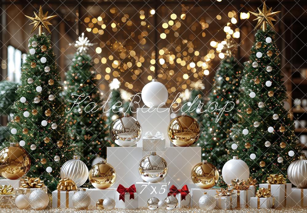 Kate Sapins de Noël Boules Bokeh Cadeaux Toile de fond conçue par Mini MakeBelieve