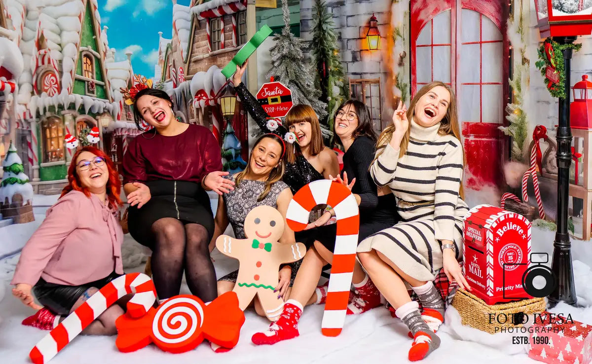 Kate Noël Hiver Ville Rue Maisons Toile de fond conçue par Emetselch - Kate Backdrop FR