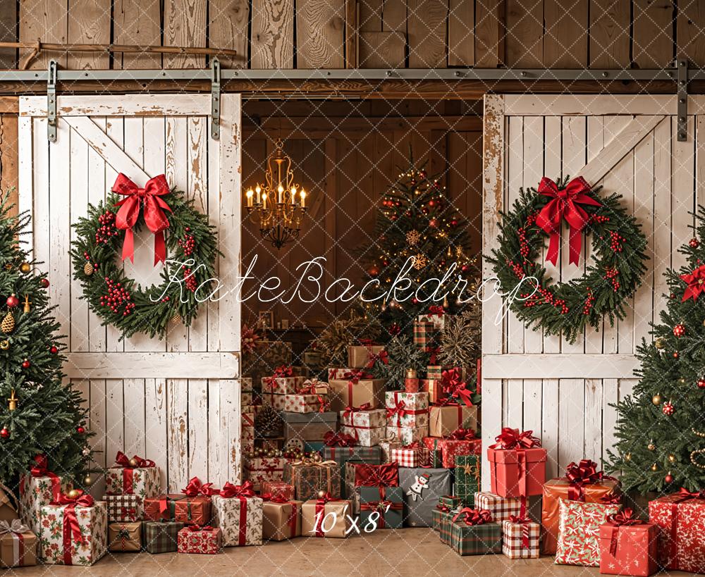 Kate Noël Sapins Cadeaux Grange Toile de fond en Laine conçue par Emetselch - Kate Backdrop FR