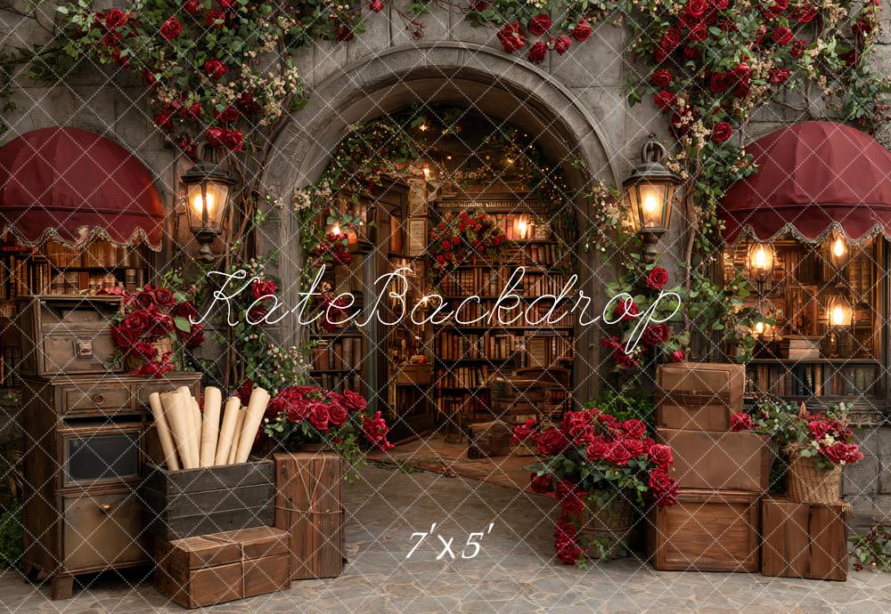 Kate Bibliothèque Livres Roses Vintage Toile de fond conçue par Ashley Paul