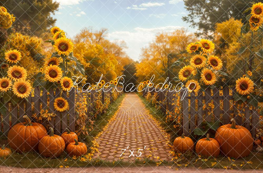 Kate Automne Tournesols Citrouilles Clôture Toile de fond conçue par Emetselch - Kate Backdrop FR