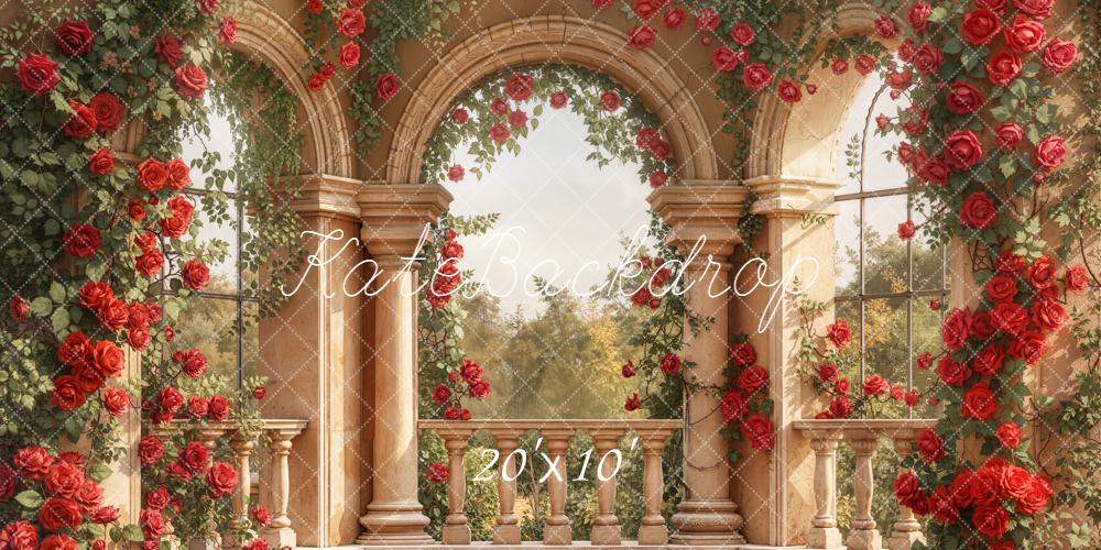 Kate Architecture Balcon Roses Romantique Toile de fond conçue par Emetselch - Kate Backdrop FR
