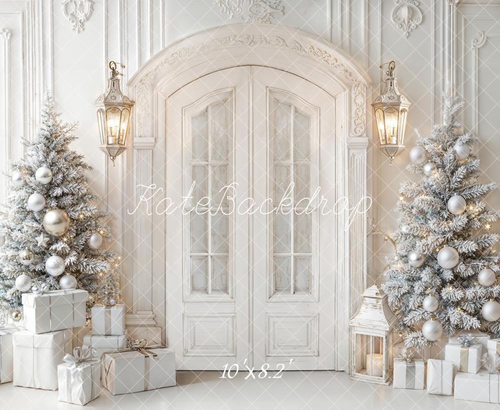 Kate Noël Blanc Sapins Cadeaux Toile de fond en Laine conçue par Emetselch