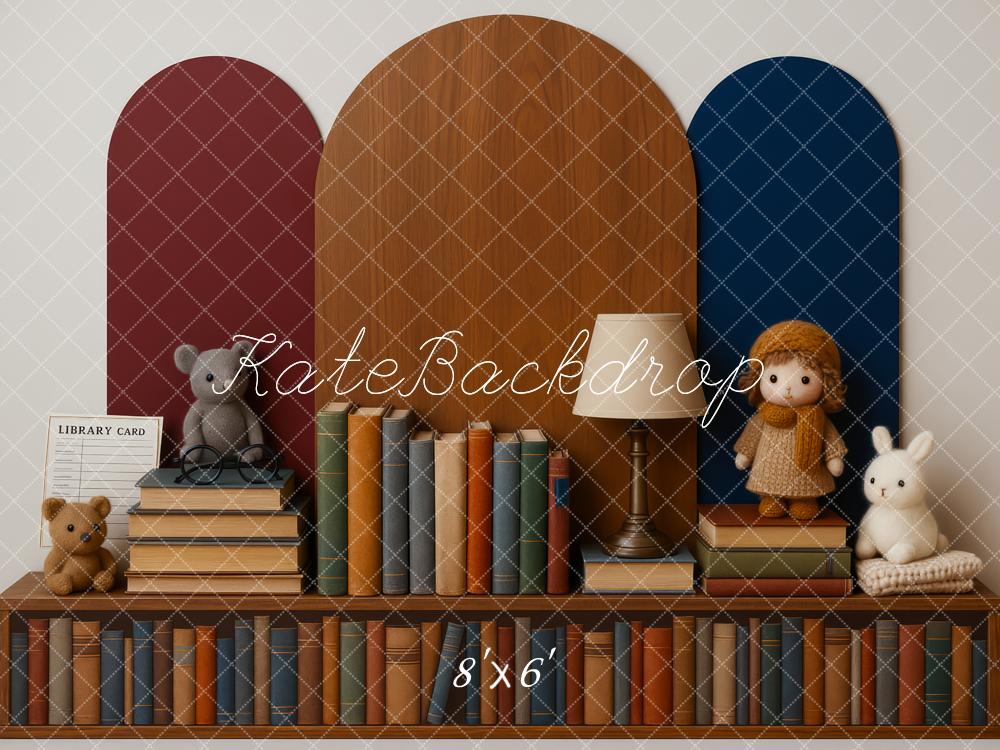 Kate Bibliothèque Jouets Peluches Livres Toile de fond conçue par Patty Roberts