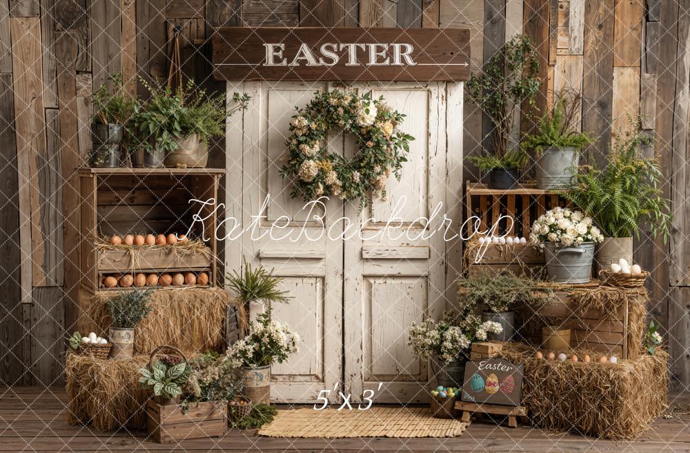 Kate Pâques Porte Œufs Fleurs Foins Toile de fond conçue par Emetselch - Kate Backdrop FR