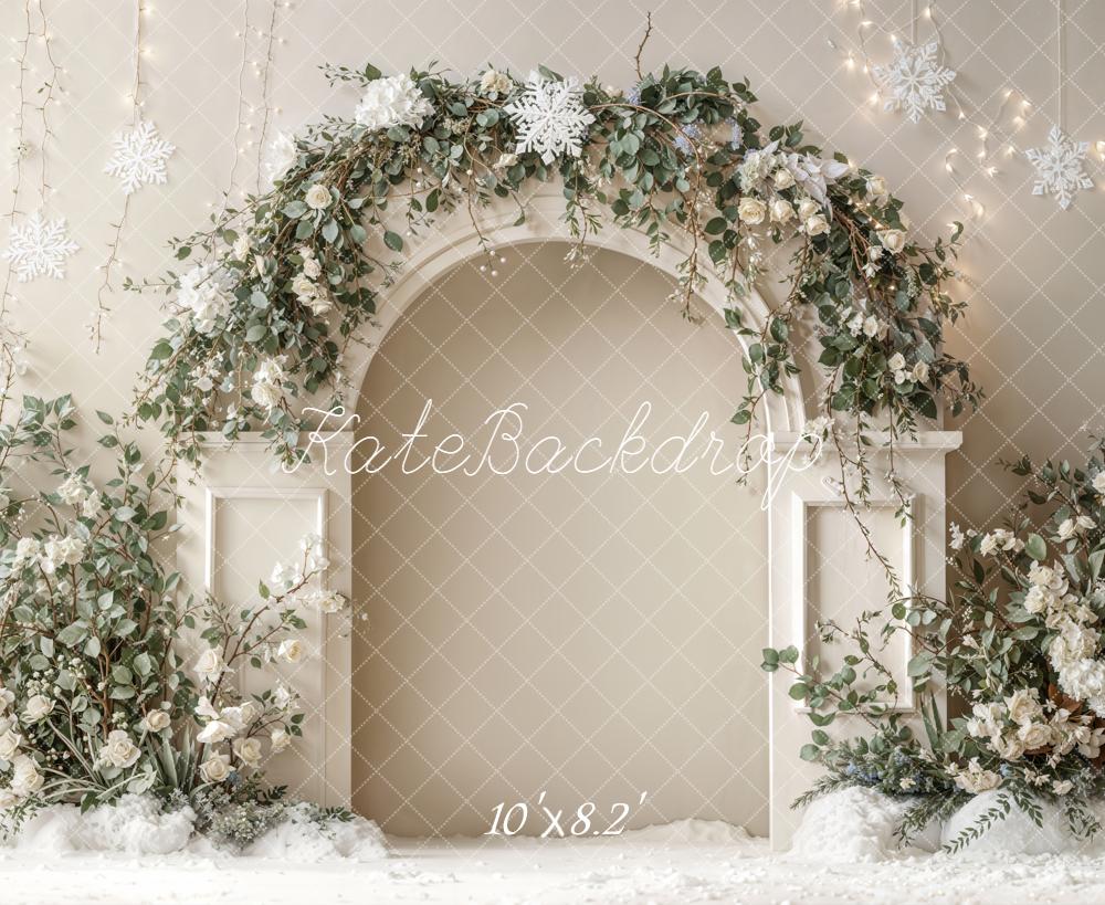 Kate Hiver Neige Arche Fleurs Toile de fond en Laine conçue par Emetselch