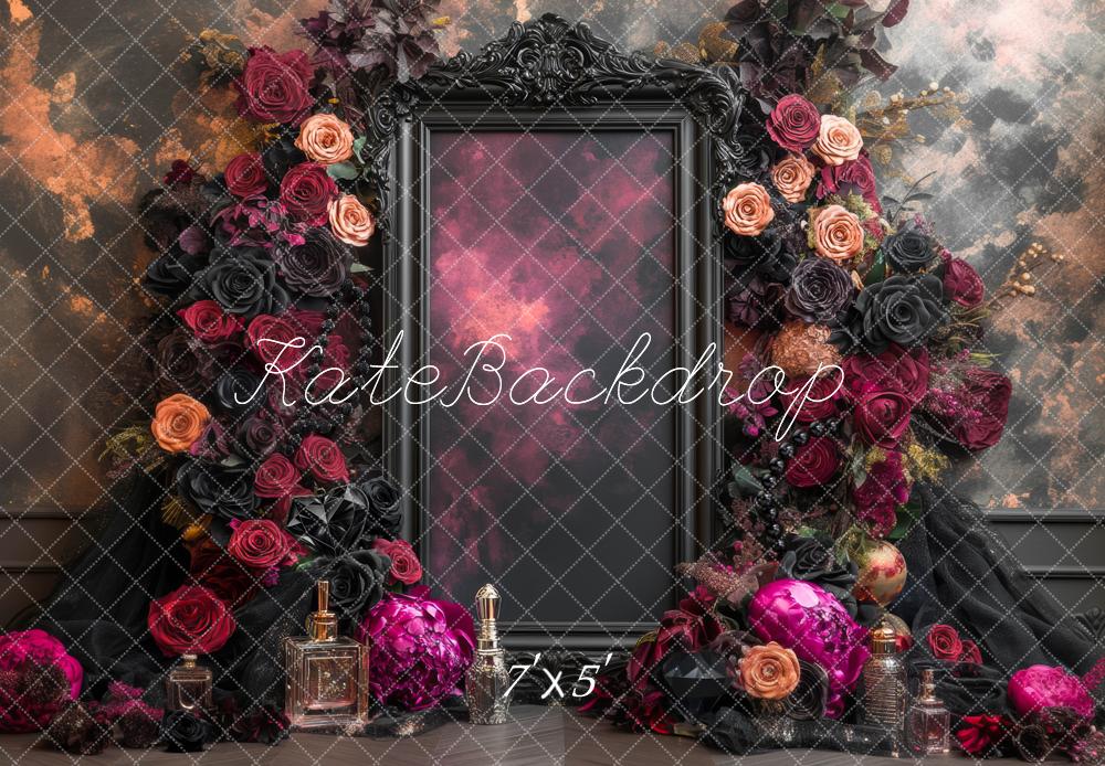 Kate Baroque Cadre Fleurs Noir Toile de fond conçue par Mini MakeBelieve - Kate Backdrop FR