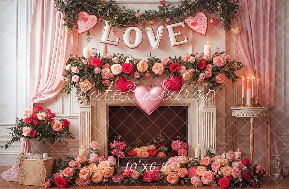 Kate Saint Valentin Cheminée Fleurs Cœurs Toile de fond en Laine conçue par Emetselch