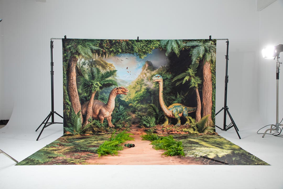 Kate Forêt Dinosaure Arbre Montagne Toile de fond+Prairie Chemin Herbe Sol Toile de fond