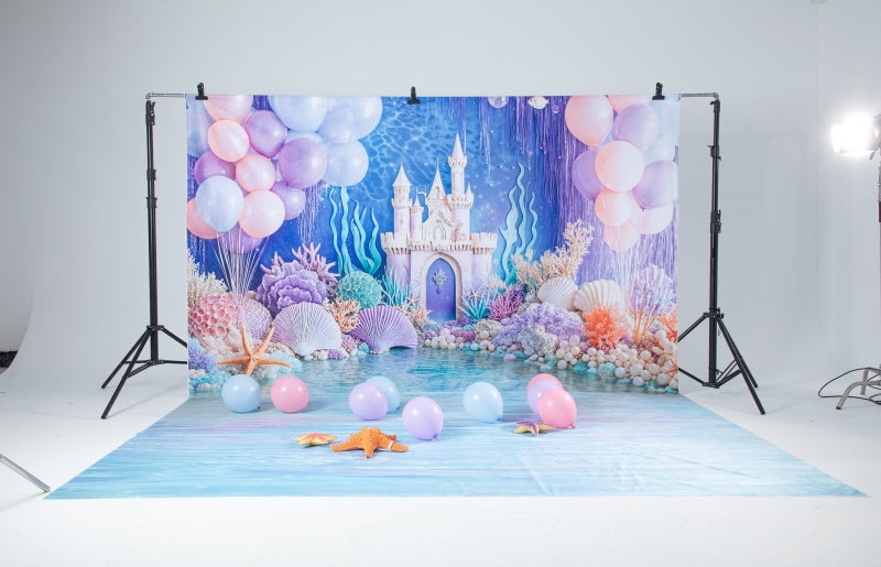Kate Château Sous-marin Anniversaire Toile de fond+Surface de l'Eau Bleu Sol Toile de fond