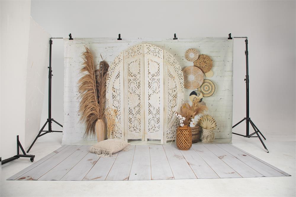 Kate Boho Herbe des pampas Beige Toile de fond conçue par Mandy Ringe Photographie